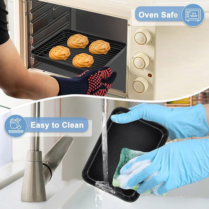 TeamFar Toaster Oven Pan with Rack Set, 9.25 x 7 x 1 Inch Carbon Steel Mini Baking Pan Tray with Cooling Rack for Roasting Cooling, Non-Toxic & Heavy Duty, Nonstick & Easy Clean