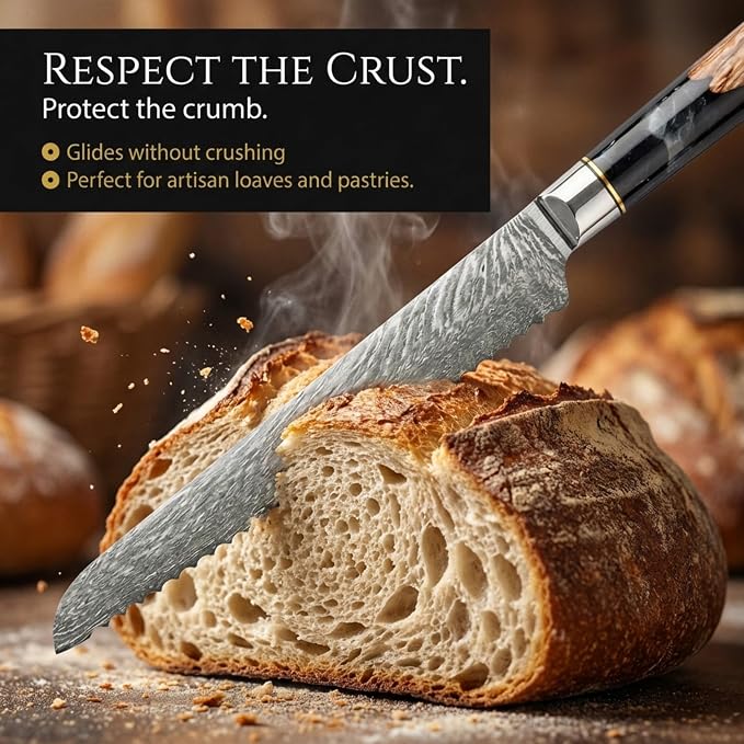 Tidal Black - 8" Bread Knife - Damascus