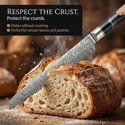 Tidal Black - 8" Bread Knife - Damascus