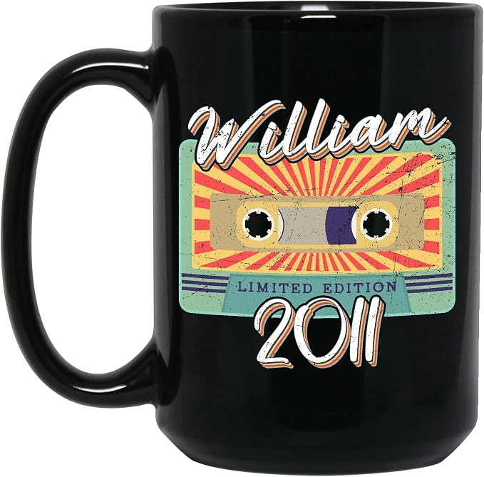 Personalized Vintage Cassette Tape Vintage 2011 Mug, Custom Your Name, 2011 Retro Coffee Mug, 11th Birthday Present Gifts, 2011 Birthday Gift For Friends Family, Customizable Black Tea Cups