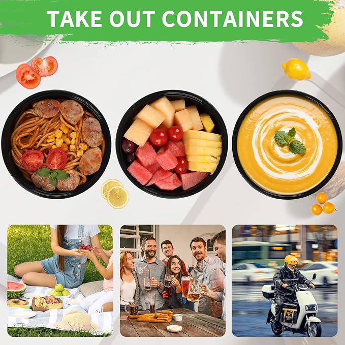 100 Pack 26 oz Meal Prep Containers Disposable；take out plastic food storage, Plastic Take Out Containers,to go food containers, Microwaving, And Freezing.