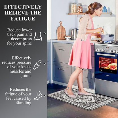 Cushioned Kitchen Rug Sets 3 Piece Anti Fatigue Kitchen Mats for Floor Non Slip Waterproof Kitchen Rugs and Mats Comfort Standing Mat Runner for Home Office,Sink,Laundry