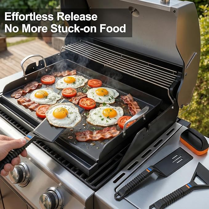 Cast Iron Griddle for Gas Grill with 5-Piece Griddle Tool Kit, 17" x 13" Nonstick Grill Griddle Plate for Stove Top & Charcoal Grill, 6-Piece Flat Top Grill Accessories Set