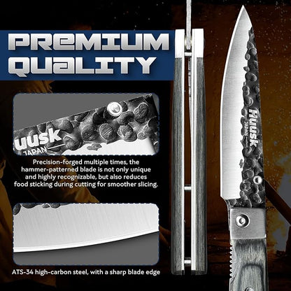 Huusk Japanese Folding Fruit Knife - Pocket Paring Knife with Ultra Sharp Blade - Hand Forged Kitchen Knives for BBQ, Camping and Travel - Gift for Men and Women