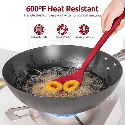 U-Taste 600ºF Heat Resistant Wok Spatula: 13.76" Long, 3.63" Wide Silicone Cooking Utensils with Flexible Edge & Sturdy Core, for Kitchen Stir Fry, Serving, Scoop, in Non-Stick Pan, Carbon Steel (Red)