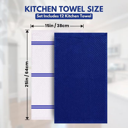 Infinitee Xclusives Premium Kitchen Towels - [Pack of 12] 100% Cotton Kitchen Hand Towels (15 x 25 Inches) - Dish Towels for Kitchen |Mighty Blue|