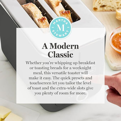 Martha Stewart 2 Slice Toaster, 10 Shade Settings with Defrost, Cancel, Bagel & Gluten-Free, Extra-Wide Self-Centering Slots for Waffles & Artisan Bread, Removable Crumb Tray, Cord Wrap, Caviar Gray