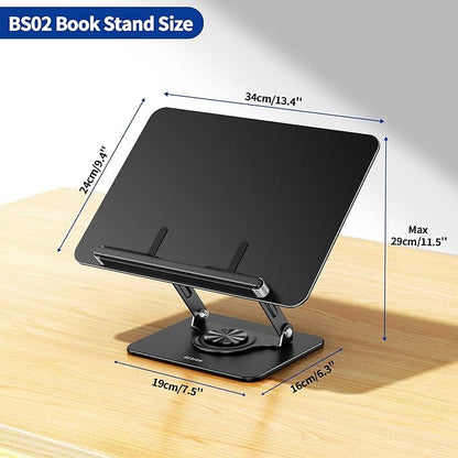 BESIGN BS02 Book Stand for Reading, Adjustable Book Holder, Ergonomic Laptop Stand, Cookbook Stand, Recipe Book Holder with Elastic Page Clips for Music Scores, Recipe, Tablet