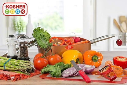 Meat Red Kitchen Knife - 4" Steak and Vegetable Knife - Razor Sharp Pointed Tip, Serrated Edge - Color Coded Kitchen Tools by The Kosher Cook