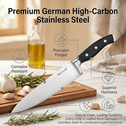 McCook® Knife Sets, German Stainless Steel Forged Kitchen Knives Block Set with Built-in Knife Sharpener