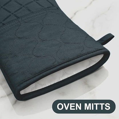 Oven Mitts Pot Holders Sets/Kitchen Towels and Dishcloths,Oven Gloves Kitchen Dish Towels 500 Degree Heat Resistant Potholders with Non-Slip Silicone Surface for Cooking,Grilling,Baking-Deep Green