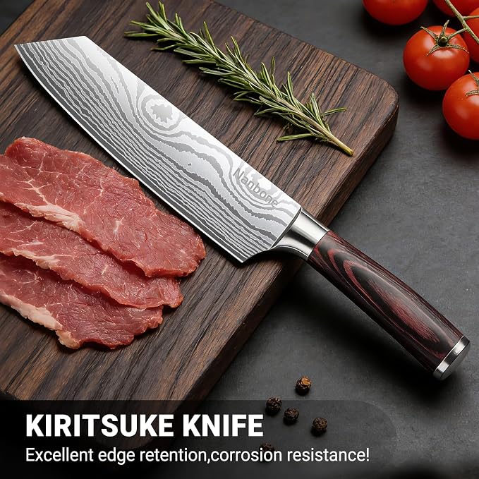 8 Inch Kiritsuke Knife Japanese Chef Knife for Home Kitchen Sushi Fish Meat High Carbon Stainless Steel Kitchen Knife Ultra Sharp Cooking Knives with Ergonomic Handle, Great Gift for Men Women