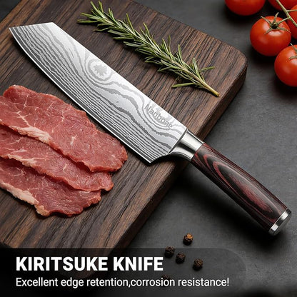 8 Inch Kiritsuke Knife Japanese Chef Knife for Home Kitchen Sushi Fish Meat High Carbon Stainless Steel Kitchen Knife Ultra Sharp Cooking Knives with Ergonomic Handle, Great Gift for Men Women
