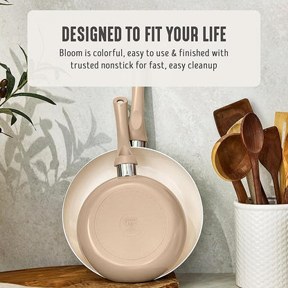 GreenLife 2-Piece Nonstick Frying Pan Set, 8” & 10” Skillets, Non-Toxic Ceramic Cookware, Dishwasher Safe, Stay-Cool Handles, Induction Ready, Fast Heating, Omelet Pan, PFAS Free, Beige Taupe