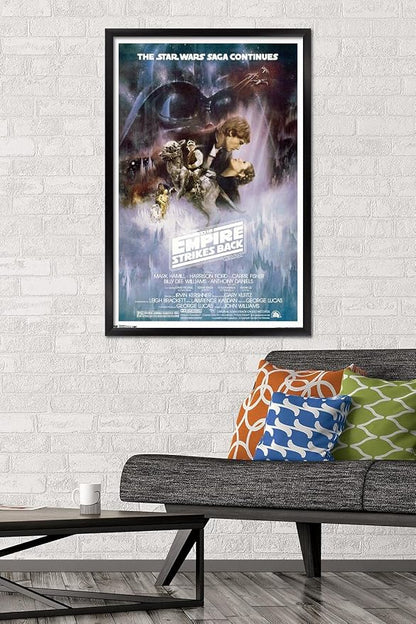 Trends International Star Wars: The Empire Strikes Back - The Saga Continues One Sheet Wall Poster, 22.375" x 34", Black Framed Version