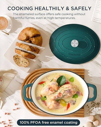 Enameled Cast Iron Dutch Oven - 9.3QT Dutch Oven Pot with Lid & Cotton Potholders - Heavy-Duty Non Stick Casserole Pot for Braising, Stews, Roasting, Baking, Suitable for All Stovetops, Bottle Green