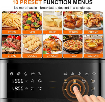 13QT Dual-Basket Air Fryers, Vertical Compact Large Air Fryers with viewing window & Independent Light, 10-in-1 Presets for Home Family, Bake/Dehydrate/Reheat, Double Zone Air Fryer Dishwasher-Safe