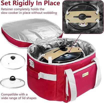 Crock Pot Bags carrying bag for 4-8 Quart Crock Pots - Insulated Travel Carrier with Fixators, Base Pad, and Shoulder Strap - Suitable for Small and Large Slow Cookers