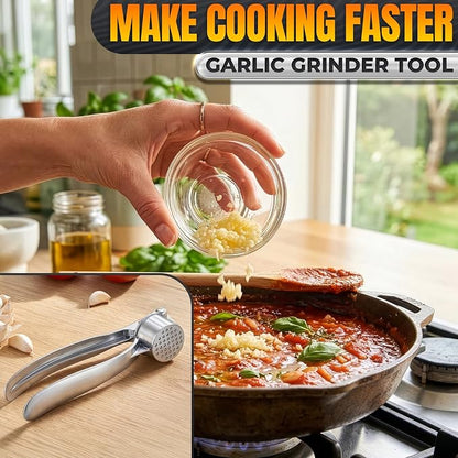 Metal Garlic Press - Ginger Mincer with 37 Built-In Studs for Maximum Extraction, Garlic Crusher for Ginger and Soft Nuts, Rust-Resistant, Ergonomic Handle, No Peel Needed, Hand Wash Only, Silver