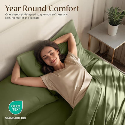 Utopia Bedding Queen Size Sheet Set – 4 Piece Bed Sheets, Soft and Breathable Microfiber, Includes 1 Fitted Sheet, 1 Flat Sheet and 2 Pillowcases – Oeko Tex (Olive)