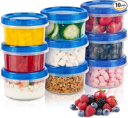 Soelomu 8 oz Freezer Storage Containers with Twist Top Lids, 10 Pack Reusable Meal Prep Containers Plastic Stackable Food Storage Containers for Sauce, Salad, Leftover, Oats