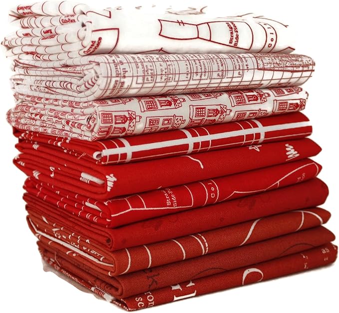 Red Fat Quarter Bundle (10 pcs) - Mixed Designers - Southern Fabric 18 x 21 inches (45.72cm x 53.34cm) Fabric cuts DIY Quilt Fabric