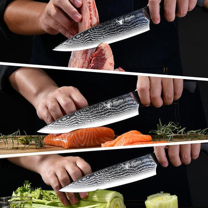aisyoko Professional Chef Knife 8 "Damascus Kitchen Knife 8C High carbon stainless steel Super sharp,Ergonomic Full Tang ABS Anti-Skid Handle utility knife Japanese Cooking Knife with Luxury Gift Box