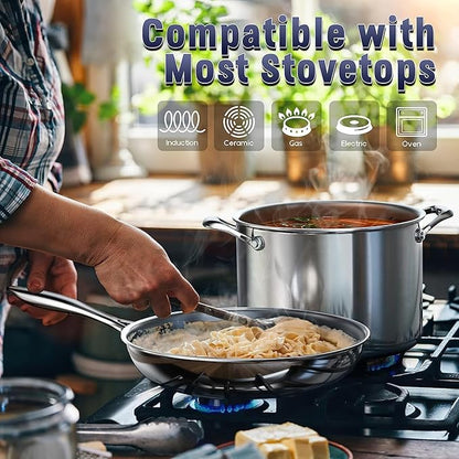Cooks Standard Multi-ply Clad Stainless Steel Cookware Set, Includes Saucepans, Steamer, Stockpot, Frying Pans with Lids, Induction Compatible, Dishwasher Safe, Oven Safe, 10-Piece