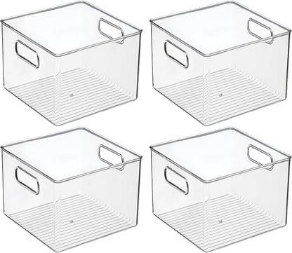 iDesign Clear Plastic Storage Bins for Kitchen - Pantry and Fridge Storage for Cabinets and Shelves, 4-Pack
