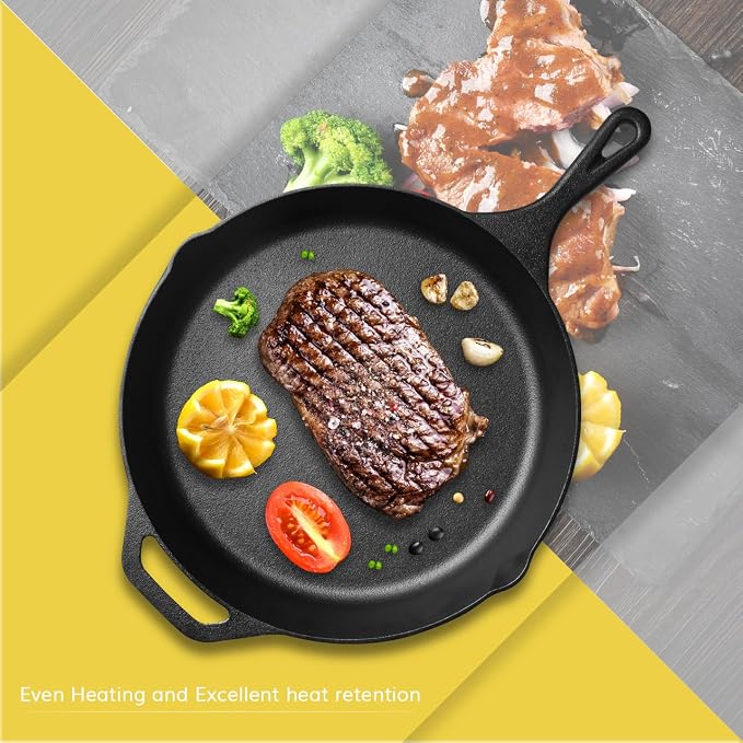 Pre-Seasoned Cast Iron Skillet 12in Iron Pans with One Silicone Hot Handle Holder - 12.5 Inch