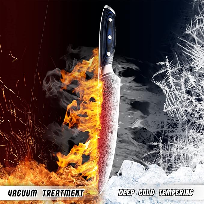FANTECK Chef Knife 8 Inch Japanese Damascus Kitchen Knife, VG10 Super Steel 67 Layer High Carbon Professional Kitchen Chef Knives,Full Tang Ergonomic G10 Handle-with Sheath & Sharpener