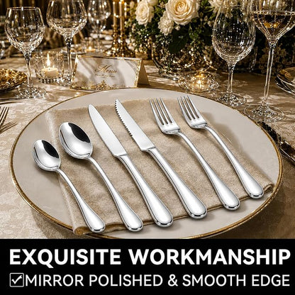 49-Piece Stainless Steel Silverware Set with Cutlery Organizer, Service for 8 with Steak Knives and Kitchen Utensils
