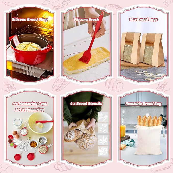 EWFEN Sourdough Starter Kit with Round & Oval Banneton, Complete Sourdough Bread Baking Supplies, Bread Proofing Basket with Starter Jar, Bread Making Tools Kit for Beginners & Bakers