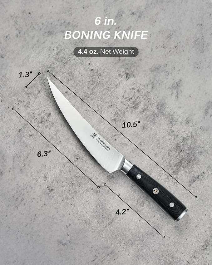 KYOKU 6 in. Japanese Boning Knife, Samurai Series Wide Curved Knife for Boning with Pakkawood Handle, German 1.4116 Stainless Steel Full Tang Meat Deboning, with Protective Sheath & Gift Box