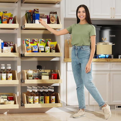 LOVMOR Pull Out Cabinet Organizer, Pull Out Drawers for Cabinets, Slide Out Wood Drawer Shelf, Beveled 8" High Pull Out Organizers for Kitchen Pantry, 19½" W×21" D