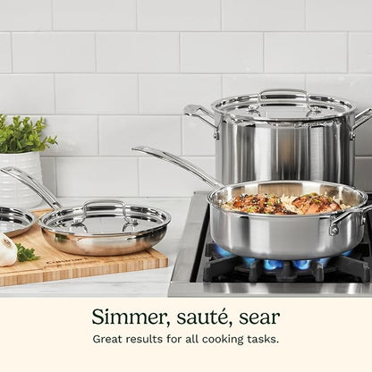 Cuisinart 12-Piece Cookware Set, MultiClad Pro Triple-Ply Stainless Steel Cookware Set, Heat Surround Technology, Cool Grip Stick Handles, Oven Safe up to 500F, MCPS-15N, Silver