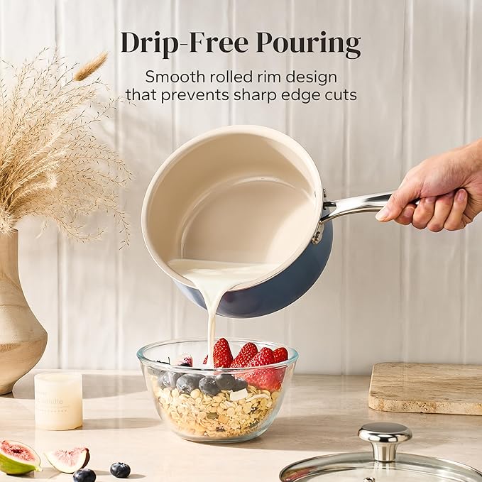 Redchef Saucepan & Frying Pan Set, 8" Ceramic Frying pan & 2.5Qt Saucepan with Lid, Cookware Set, Induction Compatible, Nontoxic PTFE PFOA Free, Oven & Dishwasher Safe, Blue