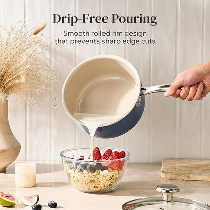 Redchef Saucepan & Frying Pan Set, 8" Ceramic Frying pan & 2.5Qt Saucepan with Lid, Cookware Set, Induction Compatible, Nontoxic PTFE PFOA Free, Oven & Dishwasher Safe, Blue