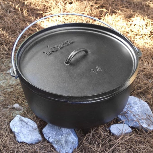 Lodge Seasoned Cast Iron Camp Dutch Oven with Lid - 10 Quart - Dual Handles - Seasoned Cast Iron Cookware with Steel Handle & Strong Lid for Heavy- Duty Camping Cookware