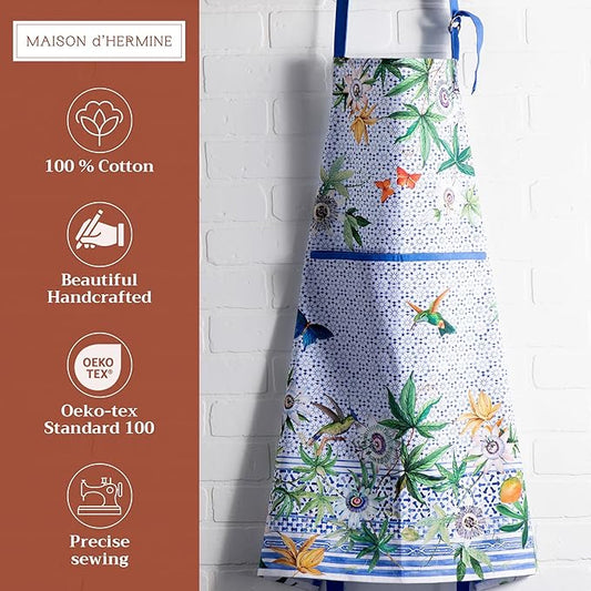Maison d' Hermine 100% Cotton Apron for women with Pocket Kitchen Chef Apron for Men Cooking Spring Summer