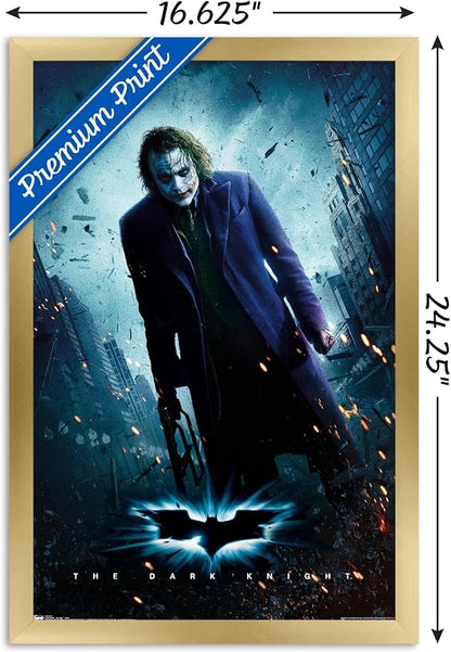 Trends International DC Comics Movie - The Dark Knight - The Joker - One Sheet Wall Poster, 14.725" x 22.375", Gold Framed Version