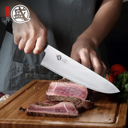 MITSUMOTO SAKARI Gyuto Chef Knife 8 Inch, Japanese VG-10 Hand Forged Kitchen Knife for Meat & Vegetables, G10 Handle with Sandalwood Box