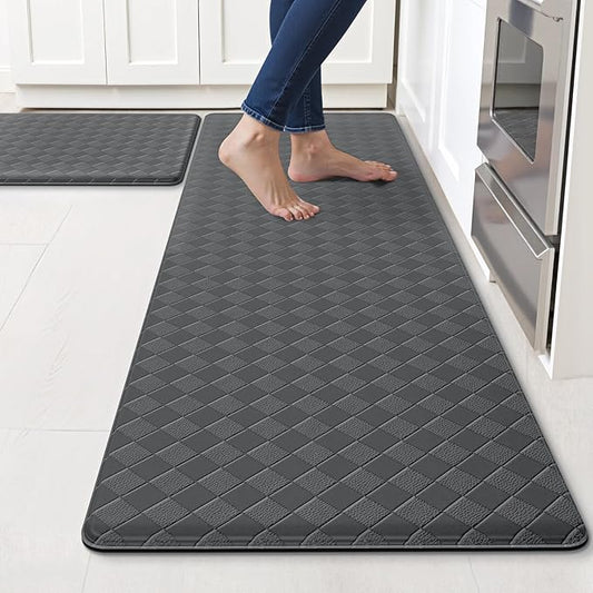 TranquilRelax Kitchen Mats, 2PCS Kitchen Rugs, Cushioned Anti Fatigue Kitchen Mats for Floor, Non-Slip Standing Desk Mat, Waterproof Kitchen Rug Set for Kitchen Floor Office,17.3"×30"+17.3"×59" Grey