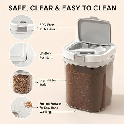 Airtight Brown Sugar Container with Spoon - 44 Fl Oz (1.3L) Clear Storage Jar for Pantry - BPA-Free AS Material Perfect for Ground Coffee (Holds 19 oz Weight), Beans, Flour & Tea