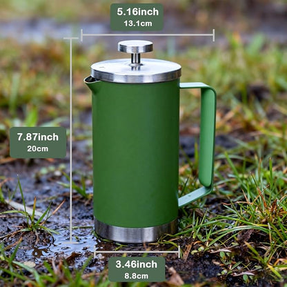 Stainless Steel French Press Coffee Maker 21OZ, 600ml Coffee Press Tea Press for Personal, Office, Travel,Camping (Green, 1-3 Cups)