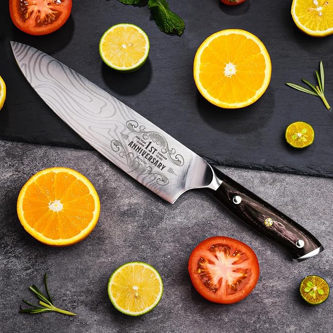 Funistree 1 Year Anniversary Paper Gifts for Boyfriend, 1st Anniversary Present for Men Him Husband, 8 inch Pro German Chef Knife, One Year Kitchen Knife Gift Set, Best First Year Birthday Him Gifts