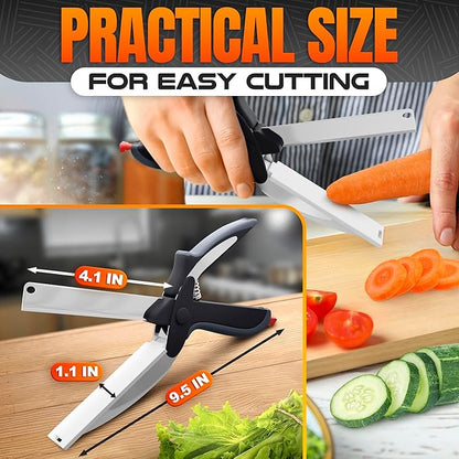 2 in 1 Cutting Board Scissors for Food - 9.6" Detachable Cheese Scissors with Cutting Board and Stainless Steel Blade - Easy-to-Use Veggie Cutter, Suitable for Fruits and Vegetables at Dad's Party