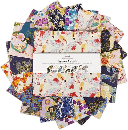 Soimoi 40 Pcs 5 x 5 inches Quilting Fabric Bundles Precut, DIY Cotton Fabric Squares, Printed Layer Cakes Patchwork Materials for Crafts Cloths Decor,Charm Squares for Quilts,Sewing- Japanese Elegance