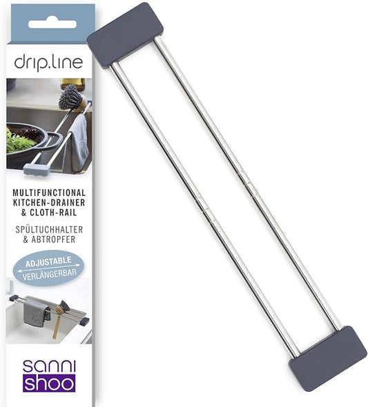 Sanni Shoo drip.line Pure Anthracite - Versatile and Adjustable Kitchen Rack Drip Tray for Dishcloths, Brushes, and Bottles - Hygienic Storage - Made of Stainless Steel and Silicone