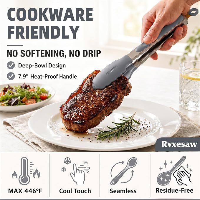 Kitchen Utensils Set,9 PCS Silicone Cooking Utensils Set Spatula Set,Non Toxic Cooking Utensils,Tongs,Spoon,Whisk,Brush,BPA Free Kitchen Gadgets for Non-Stick Cookware,Home Essential(Gray-9P)